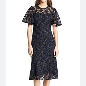 Shoshanna black and navy floral lace midi dress